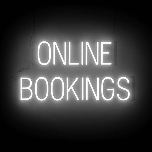 SpellBrite ONLINE BOOKINGS Sign | Beauty-Related Sign with Neon Look, White LED Light Source | 29.6" x 15.0"