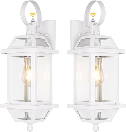 White Outdoor Wall Lantern 2-Pack, Large 18" Aluminum Exterior Wall Sconce Outdoor Porch Lights with Clear Glass, White Carriage Lights Outdoor Enclosed Bottom Outdoor Wall Light for House ETL listed