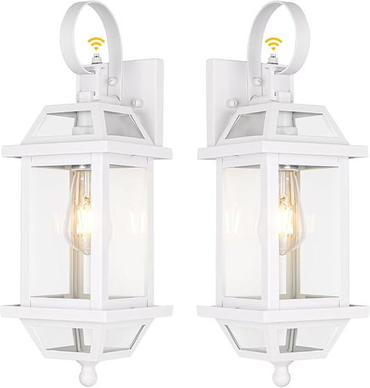White Outdoor Wall Lantern 2-Pack, Large 18" Aluminum Exterior Wall Sconce Outdoor Porch Lights with Clear Glass, White Carriage Lights Outdoor Enclosed Bottom Outdoor Wall Light for House ETL listed