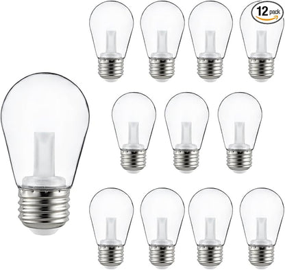Sunlite 41030-SU LED S14 String Light Bulb, 1 Watt (10W Equivalent), 50 Lumens, Medium Base (E26), Non-Dimmable, ETL Listed, 2700K Soft White, Clear, 12 Count