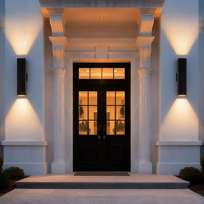 Cerdeco 2 Pack Aluminum Modern Outdoor Wall Light, 18" Exterior Up Down Light Fixtures,Black Front Door Wall Lighting with E26 Sockets [ETL Listed]