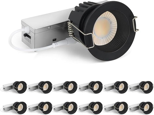 Adetu 2 Inch 5CCT Black Anti-Glare LED Downlight with Junction Box, 2700K/3000K/4000K/5000K Selectable, CRI90+, 8W COB, 840LM, IP65 Waterproof, Dimmable-ETL and Energy Star Certified (Black,12 Pack)