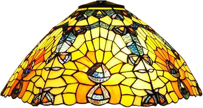 18-Inch Large Tiffany Lamp Shade Replacement, Only Vintage Stained Glass Rose Peacock Hat Lampshades fit for Table Lamps Floor Lamps Desk Bedside Reading Lighting,Peacock