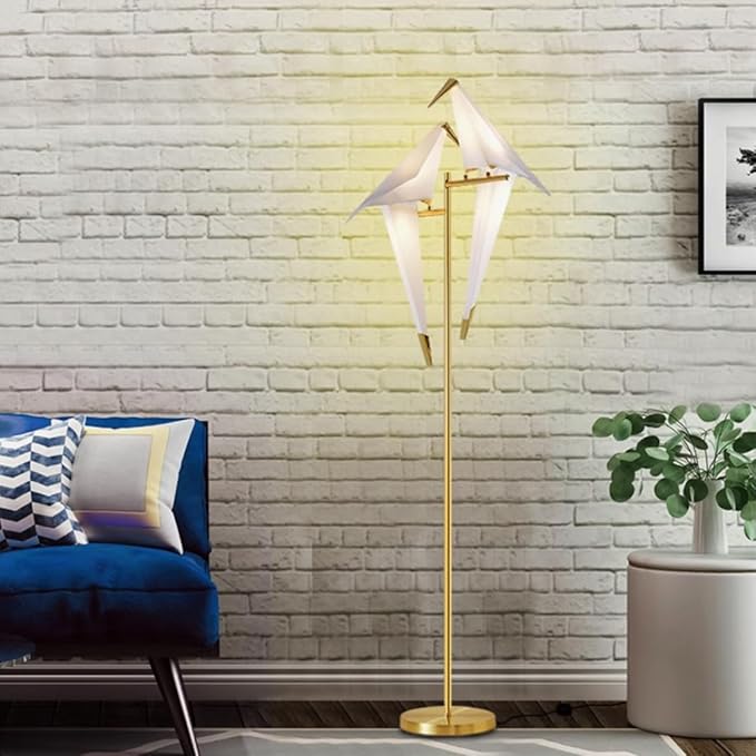Modern Gold Floor Lamp Creative Crane Bird Standing Floor Lamp Tall Unique Lamps Metal Standing Light 2 Vivid Birds Shade Art Deco Floor Lamps for Living Room Bedroom - Warm Light