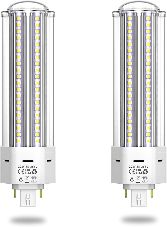 GX24QG24Q LED 4-Pin Base Light Bulb 22W (42W CFLCompact Fluorescent Lamp Equivalent) GX24 LED PL-C Recessed Lamp, RemoveBypass The Ballast, 6000K, 2-Pack, 22 Watts, 2 Pack, Daylight