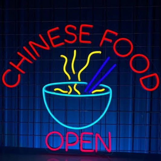 Chinese Food Open Neon Sign, 20" Chinatown Restaurant Led Sign,Chinese Food Store Open Décor