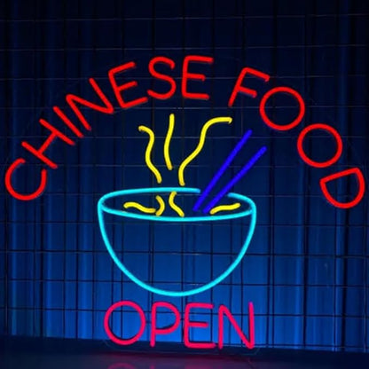 Chinese Food Open Neon Sign, 20" Chinatown Restaurant Led Sign,Chinese Food Store Open Décor