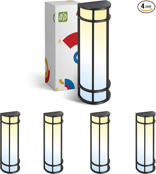 ASD LED 18" Half Cylinder Wall Light Fixture, Outdoor Patio Sconce | 3CCT, Stainless Steel, Waterproof, Energy Star, ETL Listed | 18W 1500LM 3000-5000K 100-277V | Exterior Lighting | Black, 4 Pack