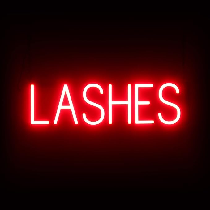 SpellBrite LASHES Sign | Beauty-Related Sign with Neon Look, Red LED Light Source | 23.8" x 6.3"