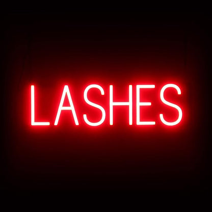 SpellBrite LASHES Sign | Beauty-Related Sign with Neon Look, Red LED Light Source | 23.8" x 6.3"