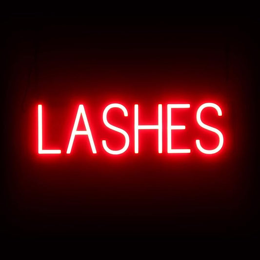 SpellBrite LASHES Sign | Beauty-Related Sign with Neon Look, Red LED Light Source | 23.8" x 6.3"