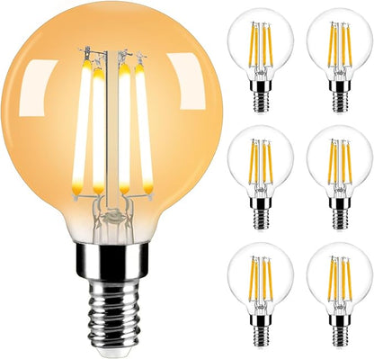 Vinaco G16.5 Candelabra Base Bulbs LED, 6 Pack 400LM G16.5 Light Bulb LED 4W, Equivalent 40W, Warm White 2700K No Flicker G 16.5 Dimmable Bulbs 120V, E12 Base for Chandeliers, Ceiling Fan, Pendant.