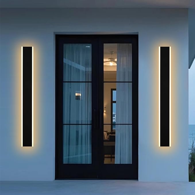 Yaohong 2 Pack 40 Inch Modern LED Long Outdoor Wall Lights, Black 3000K-6000K Dimmable Exterior Lights for House, Outdoor Wall Sconce IP65 Waterproof Anti-Rust, Linear Long Wall Light for Porch Garage