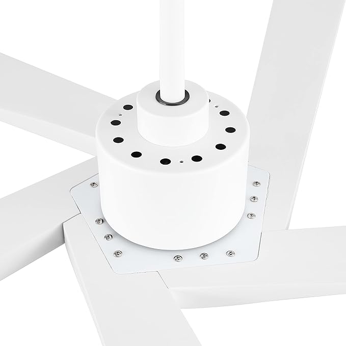 WINGBO 64" DC Ceiling Fan No Lights, 5 Carved Solid Wood Blades, 6-Speed Reversible DC Motor, Brass Finish Ceiling Fan without Lights, White