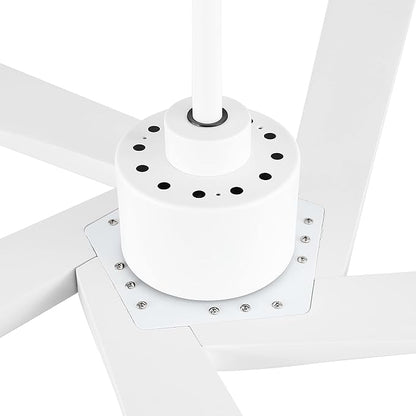 WINGBO 64" DC Ceiling Fan No Lights, 5 Carved Solid Wood Blades, 6-Speed Reversible DC Motor, Brass Finish Ceiling Fan without Lights, White