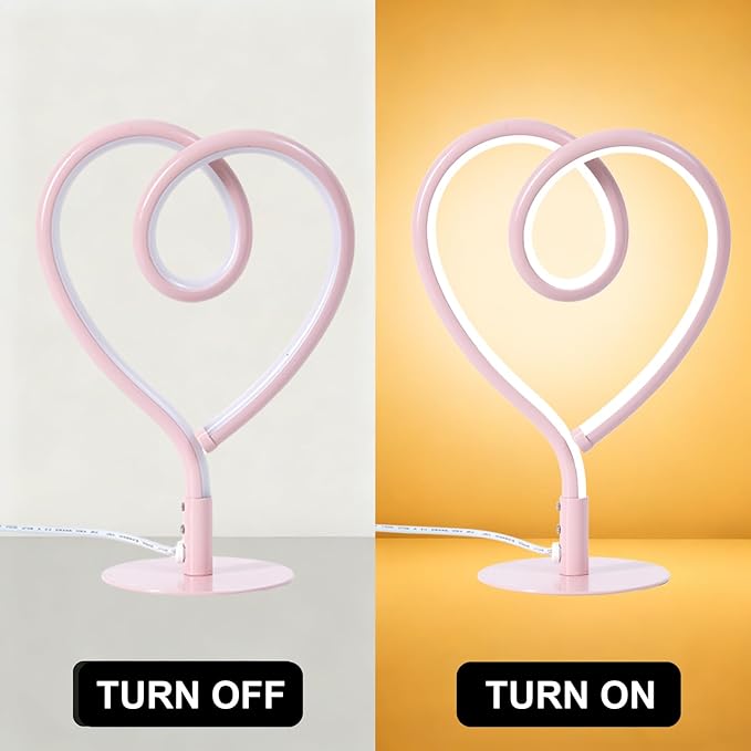 Pink Desk Lamps for Girls Room,3CCT Stepless Dimmable Pink Table Lamp with USB Adapter,Small Heart Lamp,Modern Nightstand Lamps for Bedroom,Nightstand,Office (2 Pack)