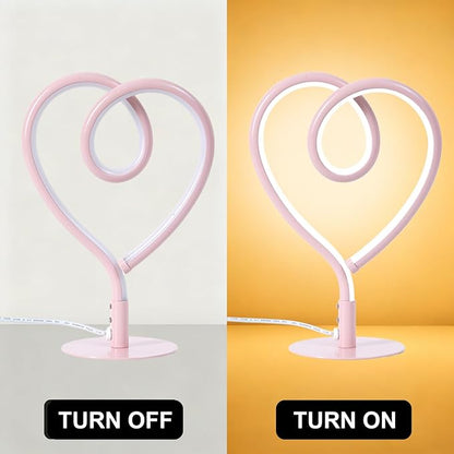 Pink Desk Lamps for Girls Room,3CCT Stepless Dimmable Pink Table Lamp with USB Adapter,Small Heart Lamp,Modern Nightstand Lamps for Bedroom,Nightstand,Office (2 Pack)