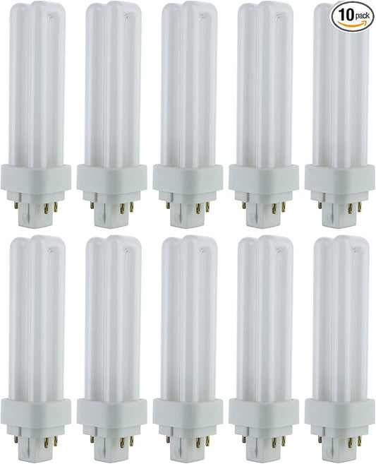 Sunlite PLD13/E/SP41K Compact Fluorescent PLD 4-Pin Double U-Shaped Twin Tube, 13 Watts, 120 Volts, 780 Lumens, 4100K Cool White, 4-Pin G24q1 Base, 10 Pack