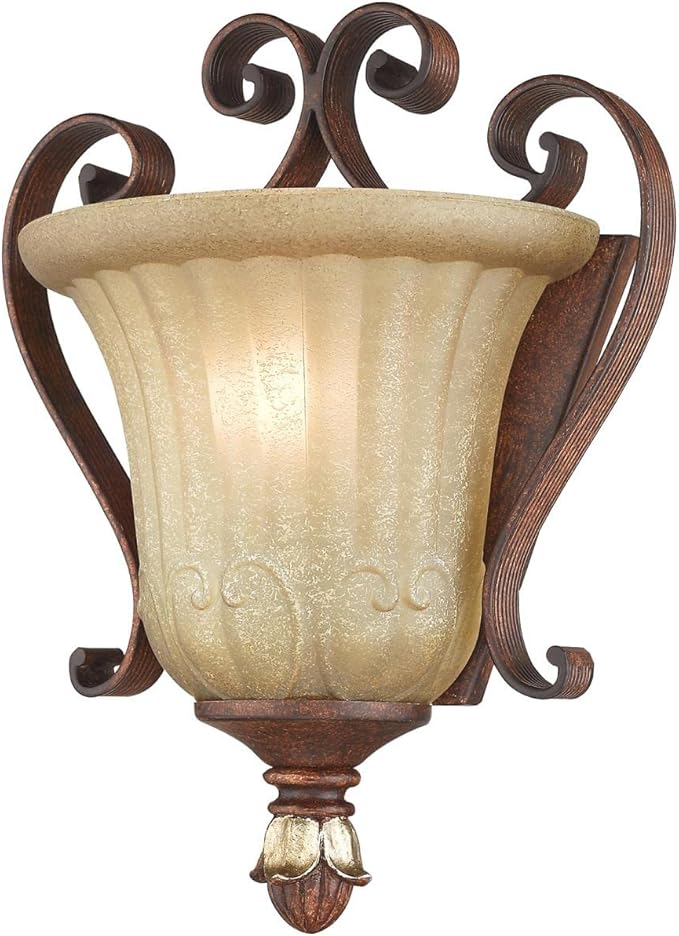 Livex Lighting 8560-63 Villa Verona 1 Light Verona Bronze Finish ADA Wall Sconce with Aged Gold Leaf Accents and Rustic Art Glass