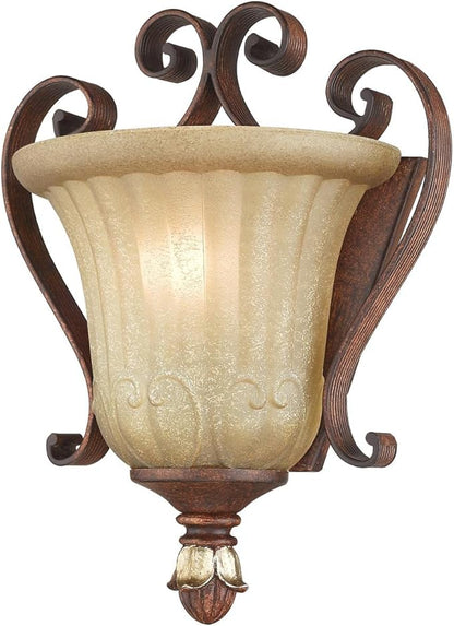 Livex Lighting 8560-63 Villa Verona 1 Light Verona Bronze Finish ADA Wall Sconce with Aged Gold Leaf Accents and Rustic Art Glass