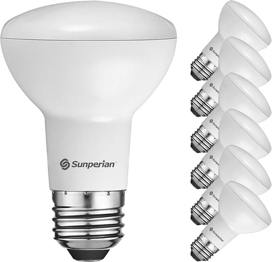 SUNPERIAN 6 Pack BR20 LED Bulb, 6W=50W, 3000K Soft White, 550 Lumens, Dimmable Flood Light Bulbs for Recessed Cans, Enclosed Fixture Rated, Damp Rated, UL Listed, E26 Standard Base
