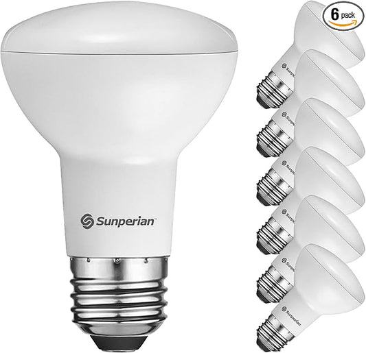 SUNPERIAN 6 Pack BR20 LED Bulb, 6W=50W, 4000K Cool White, 550 Lumens, Dimmable Flood Light Bulbs for Recessed Cans, Enclosed Fixture Rated, Damp Rated, UL Listed, E26 Standard Base