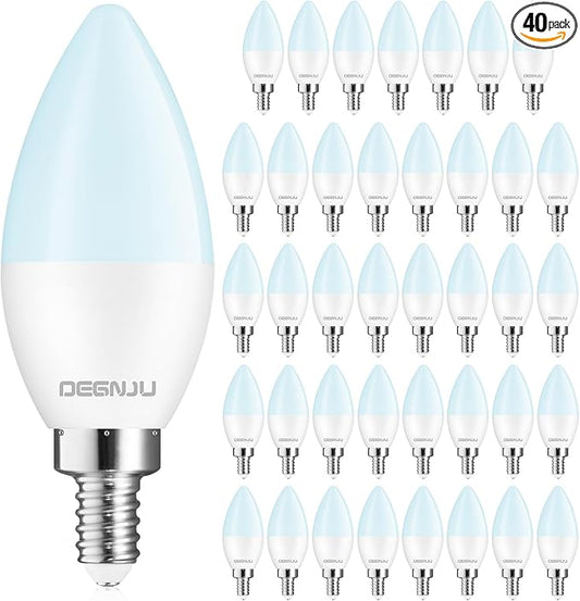 40 Pack Chandelier Light Bulbs 60 Watt Equivalent, Candelabra LED Light Bulbs, E12 LED Bulb Daylight 5000K, Type b Light Bulb 5.5W, Candelabra Base, 120V, B11 Candle Light Bulb, Non-Dimmable