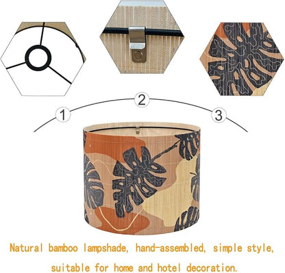 Bamboo Lampshade With Tropical Plants green floral Design, Suitable For Floor Lamps And Desk Lamps, Art deco, Rustic And Elegant, Groovy Unique(11.8 * 9Inch) (Monstera Leaf)