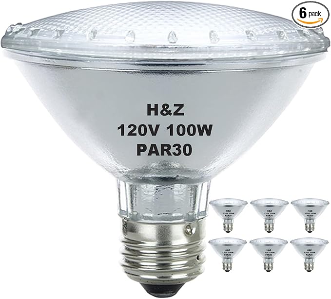 H&Z Par30 Short Neck, 6 Pack Par30s Halogen 100W 120V, Par30 Dimmable Warm White 3000K, 100W Par30 Flood Light with E26 Medium Base for Recessed Trim Lighting, Track Light