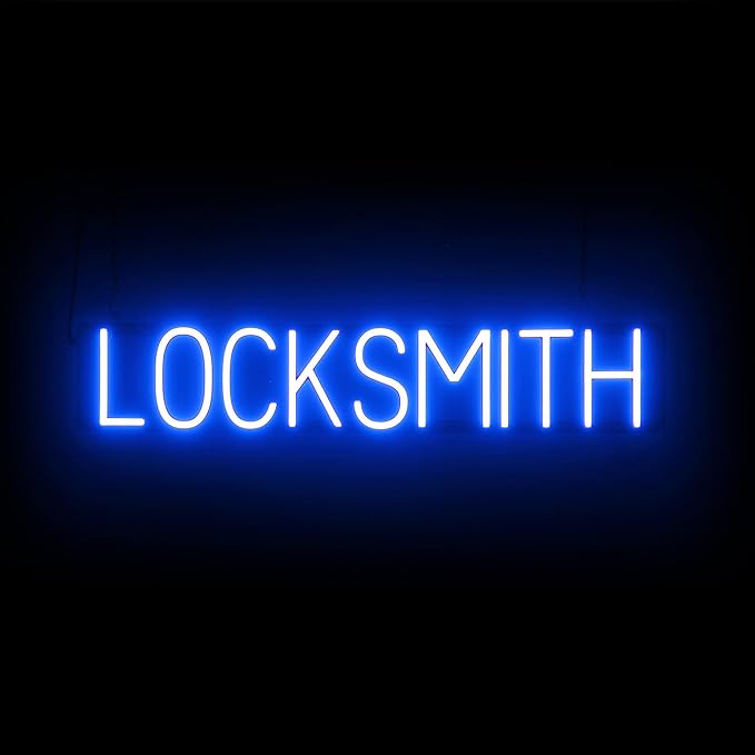 SpellBrite LOCKSMITH Sign | Neon Locksmith Sign Look, Blue LED Light Source | 33.7" x 6.3"