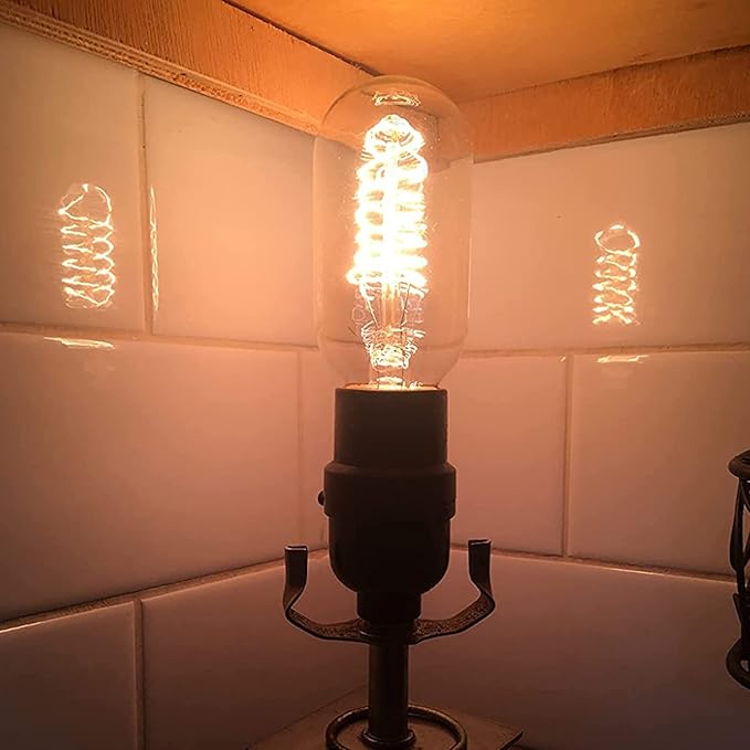 T45 Edison Bulbs, 40 Watt Dimmable, 2700K Warm White, E26/E27 Base Incandescent, 110-130V, Squirrel Cage Filament, Vintage Decor for Pendant Lights, Vanity Fixtures, and Decorative Lighting, 4-Pack