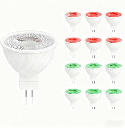 Red Green MR16 LED Bulb，50W Halogen Equivalent,5W MR16 GU5.3 12-36V AC&DC Spotlight Bulb,38° Beam Angle for Landscape,Dimmable,12-Pack Mix.