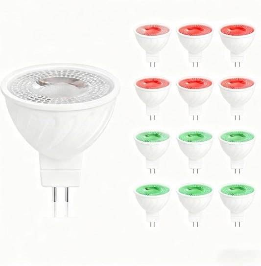 Red Green MR16 LED Bulb，50W Halogen Equivalent,5W MR16 GU5.3 12-36V AC&DC Spotlight Bulb,38° Beam Angle for Landscape,Dimmable,12-Pack Mix.