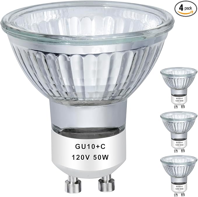 GU10 120V 50W Halogen Bulb MR16 Glass Cover GU10+c Bulb 2700k Warm White Dimmable, 50W Replacement Bulb for Wax Burner Light Bulb, Candle Warmer Bulbs, Scentsy Warmers (4 Pack)
