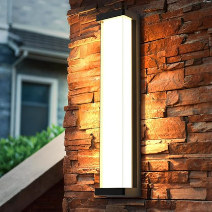 Sytmhoe 10%-100% Dimming Exterior Garage Lights,23.6in Dimmable LED Modern Patio Wall Light Fixture, Rectangle Black Aluminum+Dual PC Wall Sconce for Garage Bathroom Room Courtyard House(3000K)