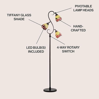 JONATHAN Y JYL8013A 70.5" Traditional Tiffany Style Floor Lamp, Bronze 3-Light Tree Standing Lamp for Living Room, Bedroom, Office with Multi-Color Stained Glass Shades, 3 LED Bulbs Included
