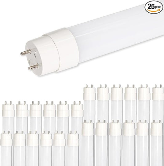 25-Pack T8 LED Tube Lights 4FT, 18W LED Bulbs 4 Foot Ballast Bypass, 5000K Daylight, Type B, G13, F32T8 Replacement for Fluorescent, Frosted