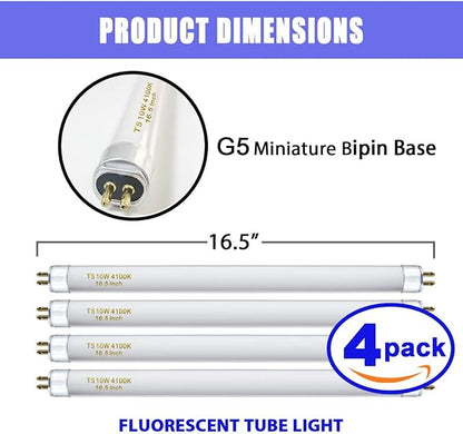T5 10 Watt F10T5/CW Light Bulb 16" Under Cabinet Lights Cool White, T5 10W Fluorescent Bulb Compatible with Jasco,Philips, Sylvania Lighting Fixture, 900lm G5 Base, 4Pack