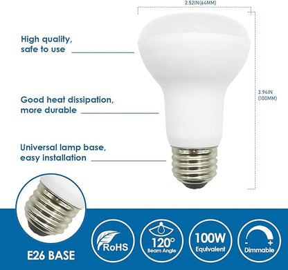 Jolux 10 Pack BR20 LED Bulbs Dimmable, 1470 Lumens, 5000K Daylight, 100W Equivalent to 13.5w, CRI82, Medium Screw Base E26, Indoor Flood Light