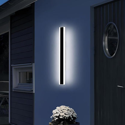 Modern Outdoor Wall Sconce, 31.4inch LED Outside Wall Light Fixture, IP65 Waterproof, 6000K Cold White, Black Minimalist Exterior Lighting Patio Wall Lamps for House, Porch, Garage, Garden