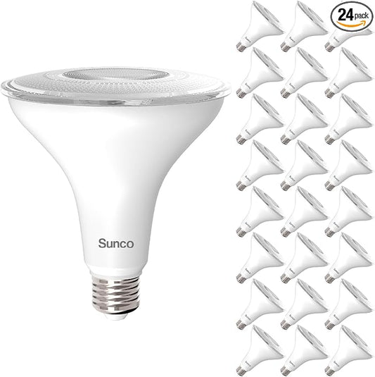 Sunco 24 Pack Outdoor LED Flood Home Patio Driveway Light, Waterproof PAR38 LED Bulb, CRI90, 3000K Warm White,1050 Lumens, 100W Equivalent 13W, Dimmable, Wet-Rated, E26 Base UL
