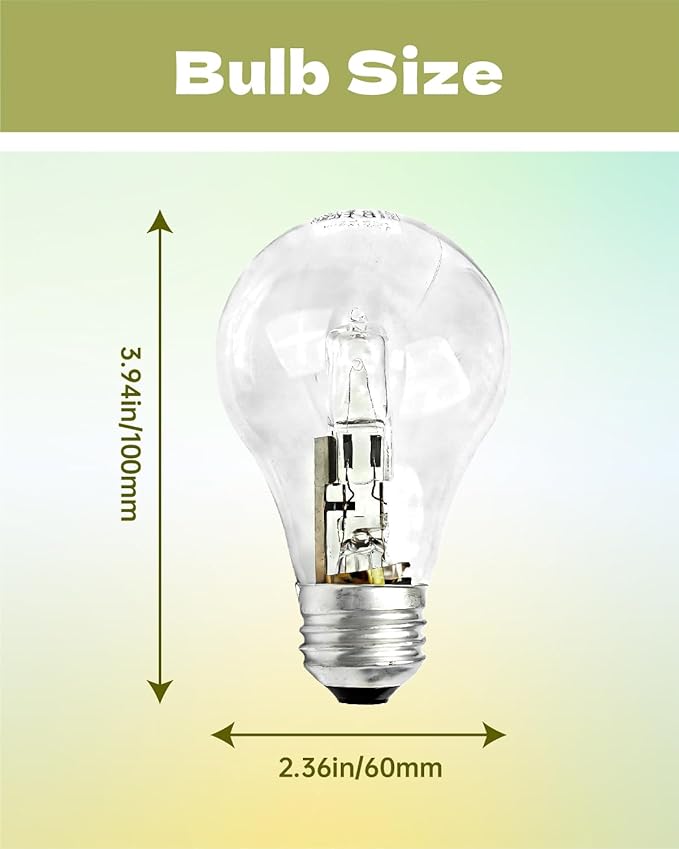 6Pcs 43W Light Bulbs 43 Watt 120V A19 E26, 60W Halogen Light Bulb Soft Clear Dimmable