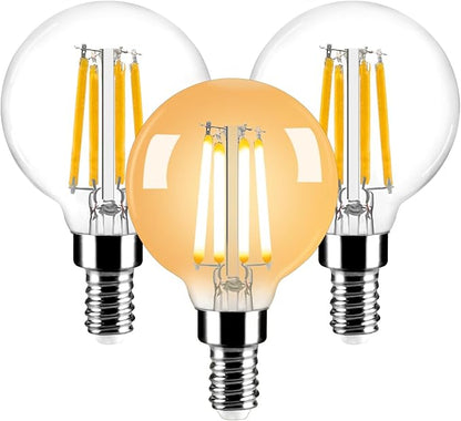 Vinaco G16.5 Candelabra Base Bulbs LED, 3 Pack 600LM G16.5 Light Bulb LED 5W, Equivalent 60W, Warm White 2700K No Flicker G 16.5 Dimmable Bulbs 120V, E12 Base for Chandeliers, Ceiling Fan, Pendant.