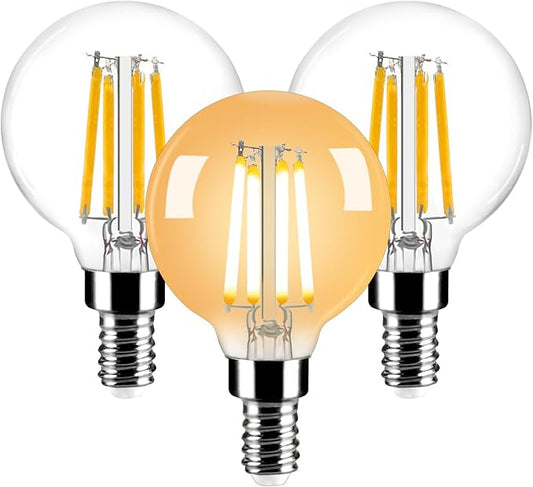 Vinaco G16.5 Candelabra Base Bulbs LED, 3 Pack 600LM G16.5 Light Bulb LED 5W, Equivalent 60W, Warm White 2700K No Flicker G 16.5 Dimmable Bulbs 120V, E12 Base for Chandeliers, Ceiling Fan, Pendant.