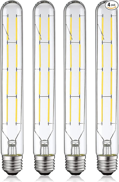 XININSUN Dimmable T10 Led Bulbs, 8.9 Inch Long Tubular Bulb,60-75 Equivalent,800LM,E26,4000K Daylight,Clear Glass,for Cabinet Display Cabinet etc, 4 Pack.