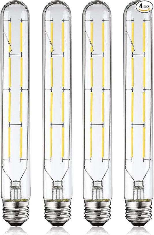 XININSUN Dimmable T10 Led Bulbs, 8.9 Inch Long Tubular Bulb,60-75 Equivalent,800LM,E26,4000K Daylight,Clear Glass,for Cabinet Display Cabinet etc, 4 Pack.