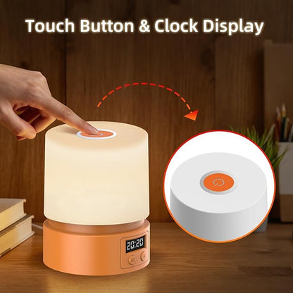 Nursery Night Light with Clock for Kids, Touch Lamp Bedside Desk Lamp, Portable Breastfeeding Night Lamp for Baby, 3 Color Stepless Dimming Up for Restaurant,Bedroom,Rechargeable (Orange)