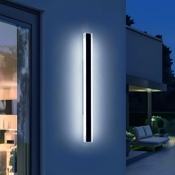 57inch Modern Long Outdoor Wall Lights, 3000K-6000K Dimmable Linear Wall Sconce, IP65 Waterproof, Black Exterior Lighting Fixture for House, Patio, Garden, Yard, House with Remote Control