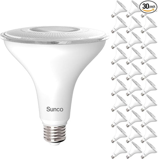 Sunco 30 Pack Outdoor LED Flood Home Patio Driveway Light, Waterproof PAR38 LED Bulb, CRI90, 3000K Warm White, 1050 Lumens, 100W Equivalent 13W, Dimmable, Wet-Rated, E26 Base UL