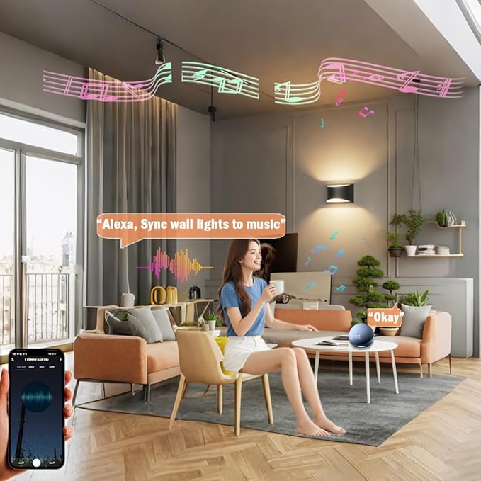 Smart RGB and Double White Outdoor Wall Sconces, WiFi Modern Wall Lights with App & Voice Control, Music Sync, IP65 Waterproof Up Down Lights for Indoor or Outdoor Porch Patio Garage